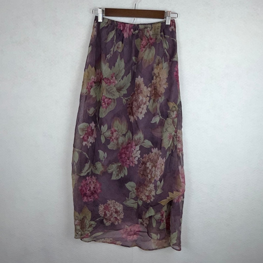 Floral Maxi Skirt Womens 10 Purple Sheer Chiffon Y2K Cottagecore Fairycore
